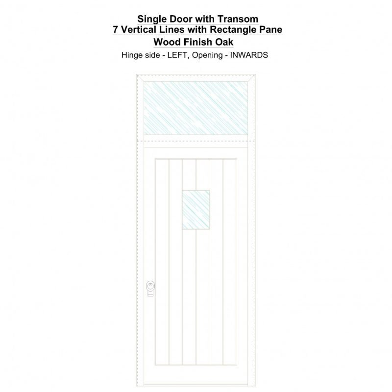 Sdt 7 Vertical Lines With Rectangle Pane Wood Finish Oak Security Door