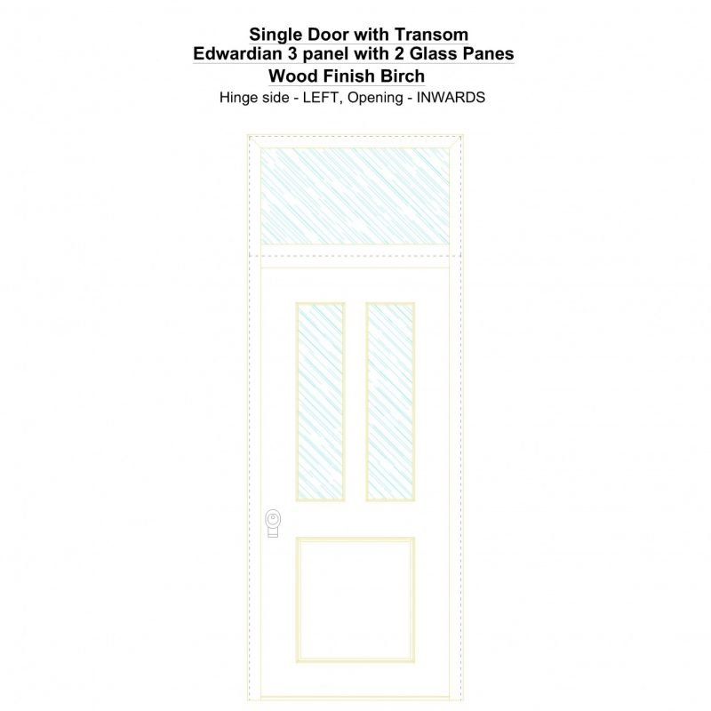Sdt Edwardian 3 Panel With 2 Glass Panes Wood Finish Birch Security Door