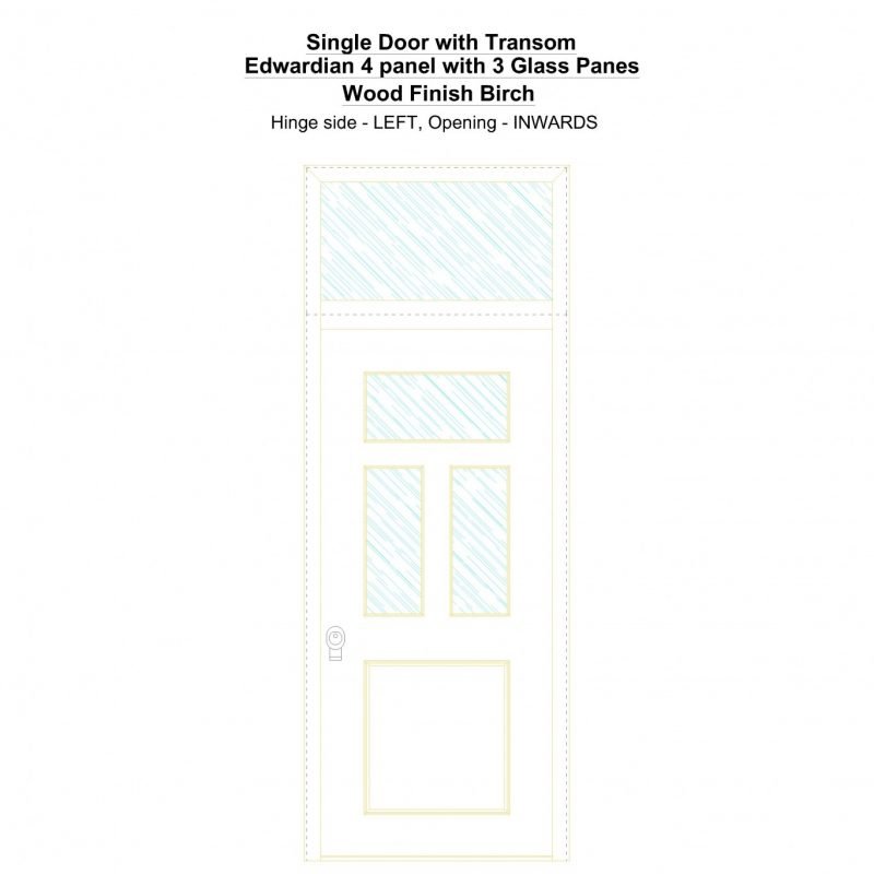 Sdt Edwardian 4 Panel With 3 Glass Panes Wood Finish Birch Security Door