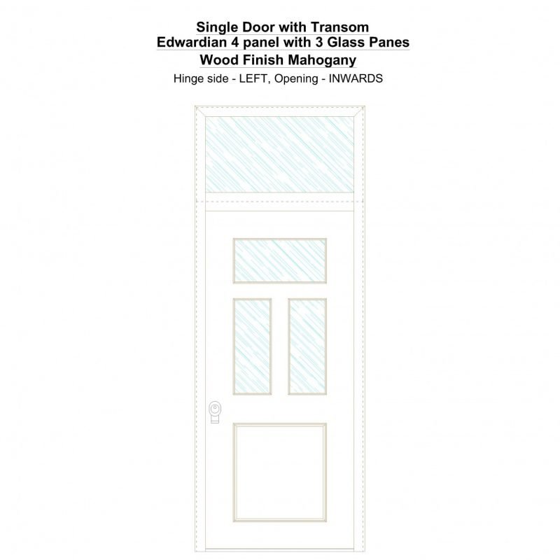 Sdt Edwardian 4 Panel With 3 Glass Panes Wood Finish Mahogany Security Door