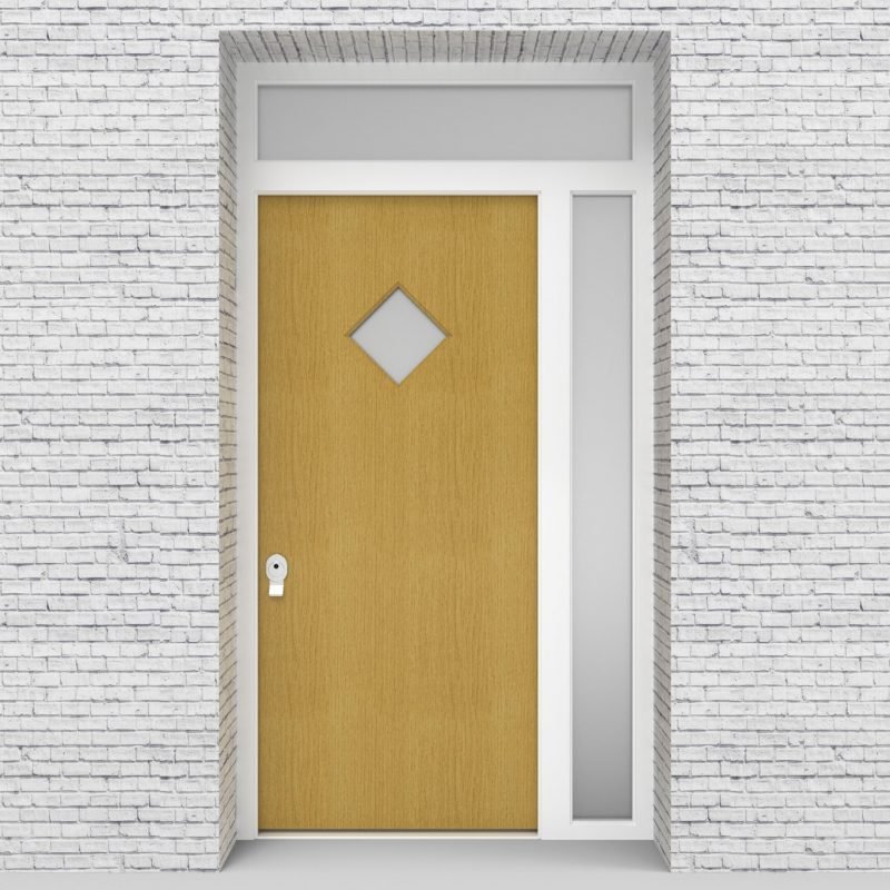 1.single Door With Right Side Panel And Transom Plain With Diamond Pane Birch