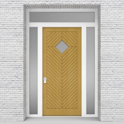 1.single Door With Two Side Panels And Transom Cottage Style With Diamond Pane Birch