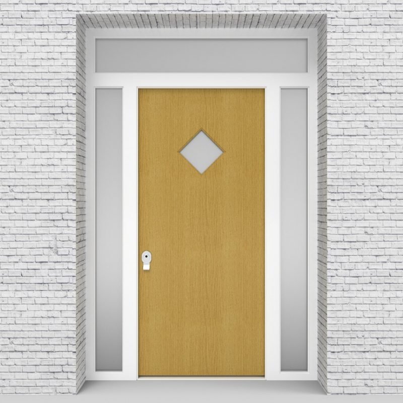 1.single Door With Two Side Panels And Transom Plain With Diamond Pane Birch