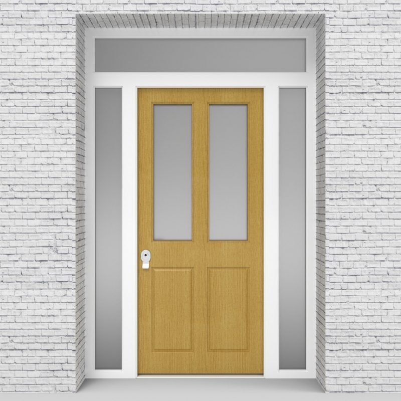 1.single Door With Two Side Panels And Transom Victorian 4 Panel With 2 Glass Panes Birch