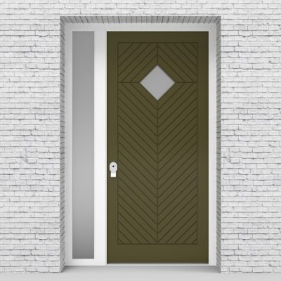12.single Door With Left Side Panel Cottage Style With Diamond Pane Reed Green (ral6013)