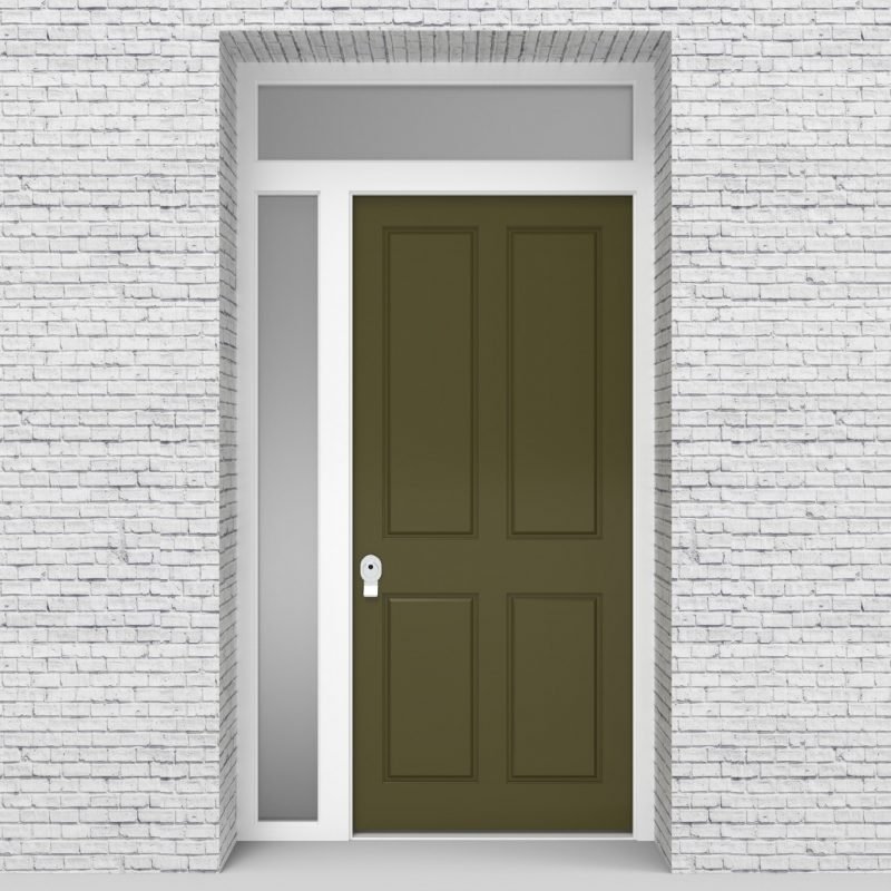 12.single Door With Left Side Panel And Transom Victorian 4 Panel Reed Green (ral6013)