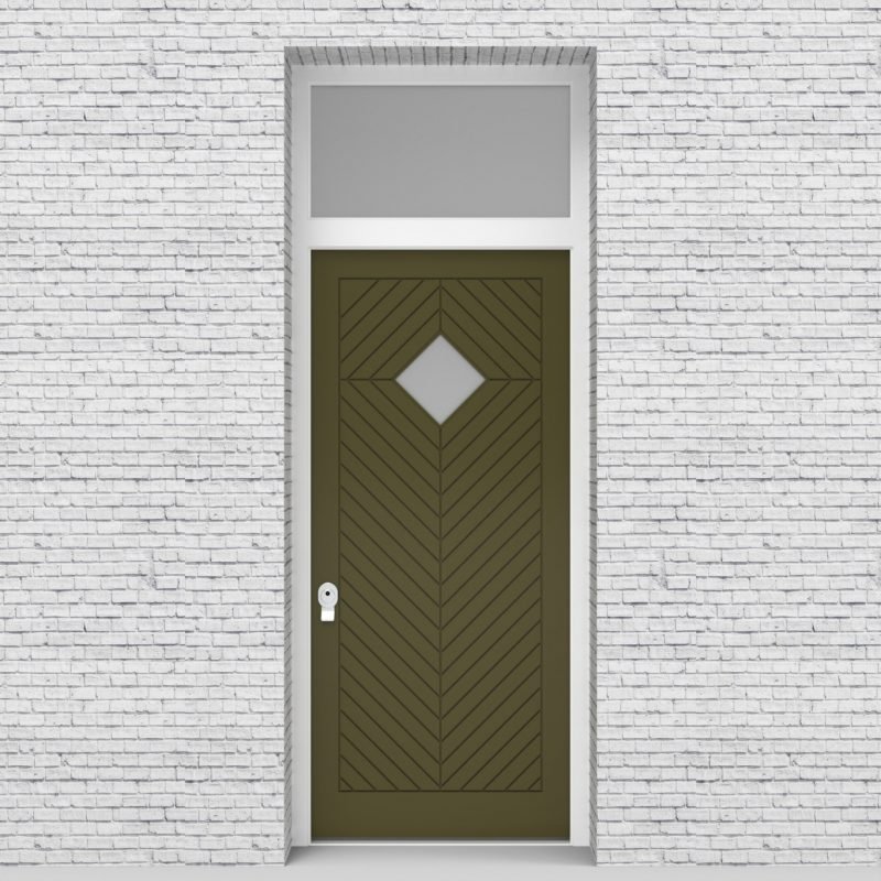 12.single Door With Transom Cottage Style With Diamond Pane Reed Green (ral6013)