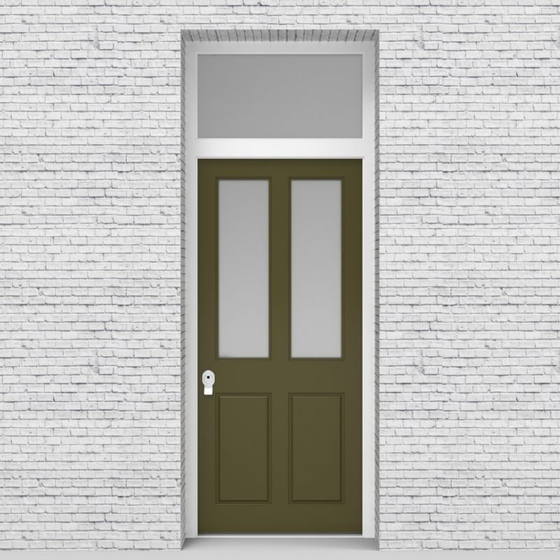 12.single Door With Transom Victorian 4 Panel With 2 Glass Panes Reed Green (ral6013)