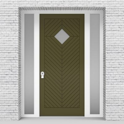 12.single Door With Two Side Panels Cottage Style With Diamond Pane Reed Green (ral6013)