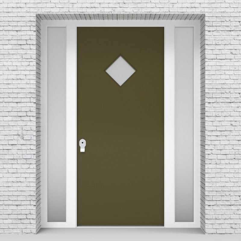 12.single Door With Two Side Panels Plain With Diamond Pane Reed Green (ral6013)