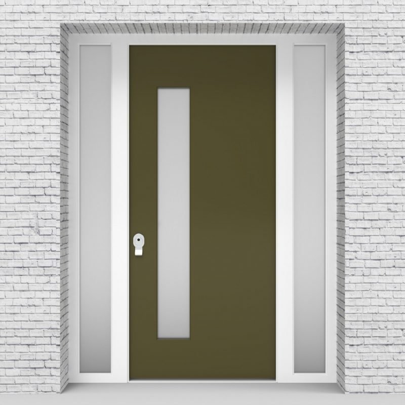 12.single Door With Two Side Panels Plain With Lock Side Glass Reed Green (ral6013)