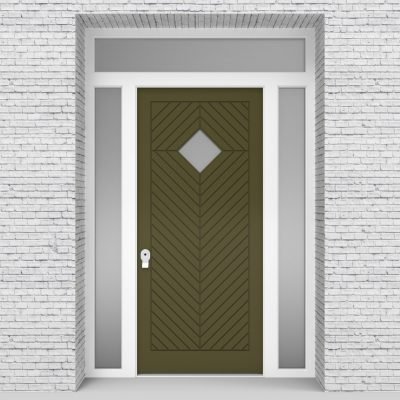 12.single Door With Two Side Panels And Transom Cottage Style With Diamond Pane Reed Green (ral6013)