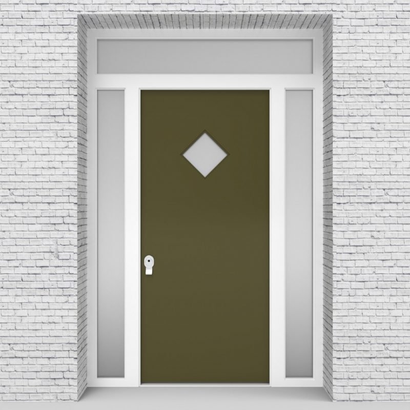 12.single Door With Two Side Panels And Transom Plain With Diamond Pane Reed Green (ral6013)