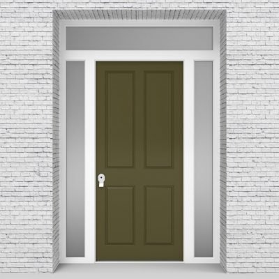 12.single Door With Two Side Panels And Transom Victorian 4 Panel Reed Green (ral6013)