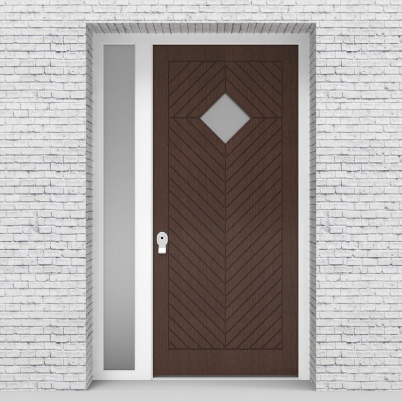 2.single Door With Left Side Panel Cottage Style With Diamond Pane Dark Oak