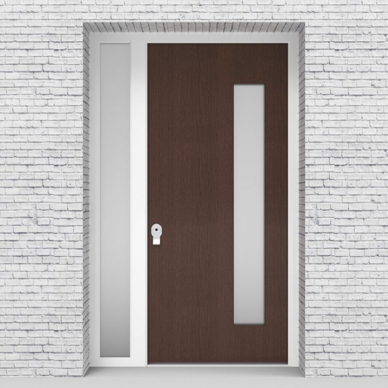 2.single Door With Left Side Panel Plain With Hinge Side Glass Dark Oak
