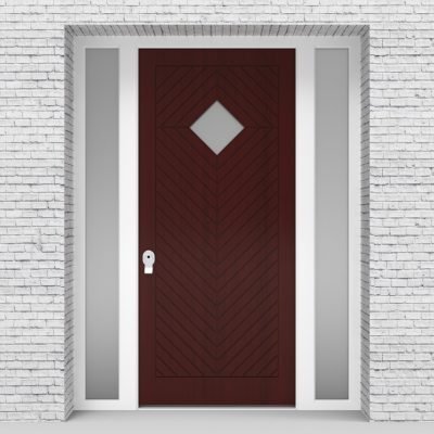 3.single Door With Two Side Panels Cottage Style With Diamond Pane Mahogany