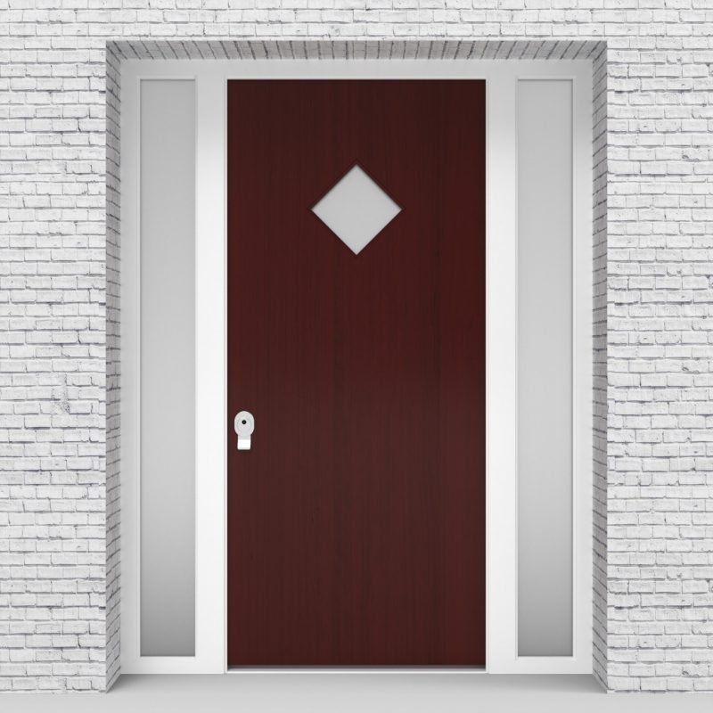 3.single Door With Two Side Panels Plain With Diamond Pane Mahogany