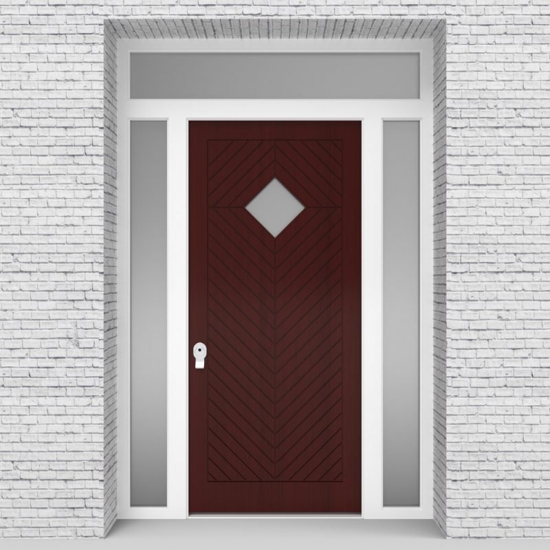 3.single Door With Two Side Panels And Transom Cottage Style With Diamond Pane Mahogany