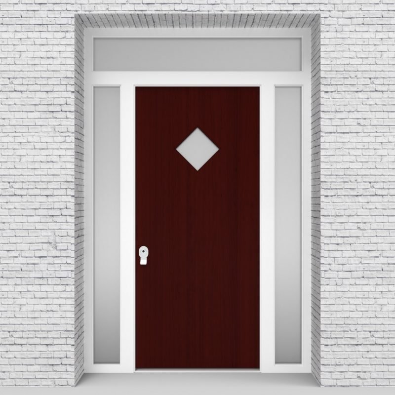 3.single Door With Two Side Panels And Transom Plain With Diamond Pane Mahogany