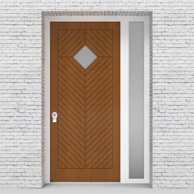 4.single Door With Right Side Panel Cottage Style With Diamond Pane Oak