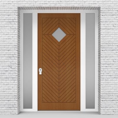 4.single Door With Two Side Panels Cottage Style With Diamond Pane Oak