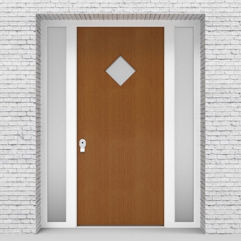 4.single Door With Two Side Panels Plain With Diamond Pane Oak
