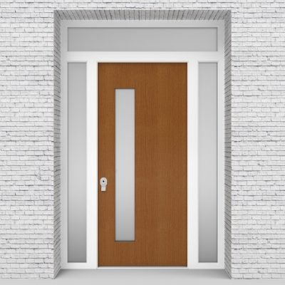 4.single Door With Two Side Panels And Transom Plain With Lock Side Glass Oak