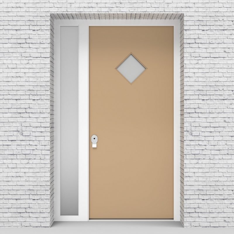 7.single Door With Left Side Panel Plain With Diamond Pane Light Ivory (ral1015)