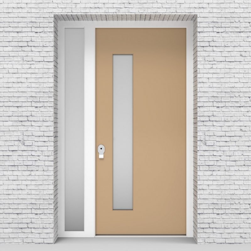 7.single Door With Left Side Panel Plain With Lock Side Glass Light Ivory (ral1015)