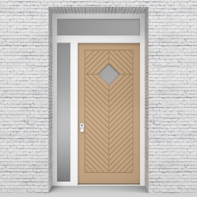 7.single Door With Left Side Panel And Transom Cottage Style With Diamond Pane Light Ivory (ral1015)