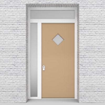 7.single Door With Left Side Panel And Transom Plain With Diamond Pane Light Ivory (ral1015)