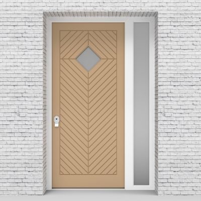 7.single Door With Right Side Panel Cottage Style With Diamond Pane Light Ivory (ral1015)