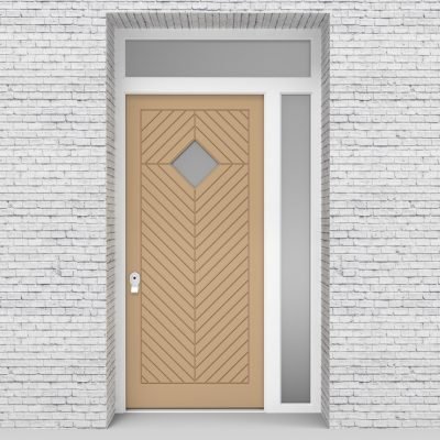 7.single Door With Right Side Panel And Transom Cottage Style With Diamond Pane Light Ivory (ral1015)