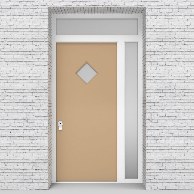 7.single Door With Right Side Panel And Transom Plain With Diamond Pane Light Ivory (ral1015)
