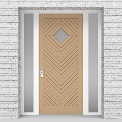 7.single Door With Two Side Panels Cottage Style With Diamond Pane Light Ivory (ral1015)