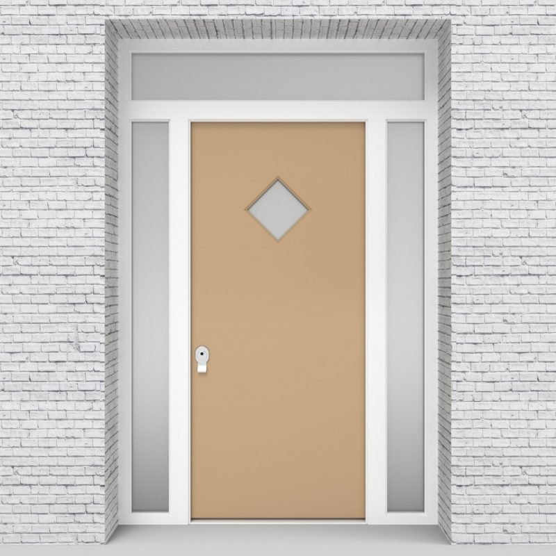 7.single Door With Two Side Panels And Transom Plain With Diamond Pane Light Ivory (ral1015)