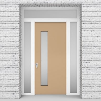 7.single Door With Two Side Panels And Transom Plain With Lock Side Glass Light Ivory (ral1015)