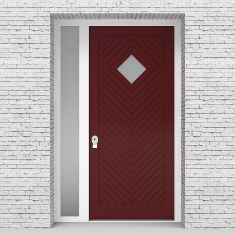 8.single Door With Left Side Panel Cottage Style With Diamond Pane Ruby Red (ral3003)