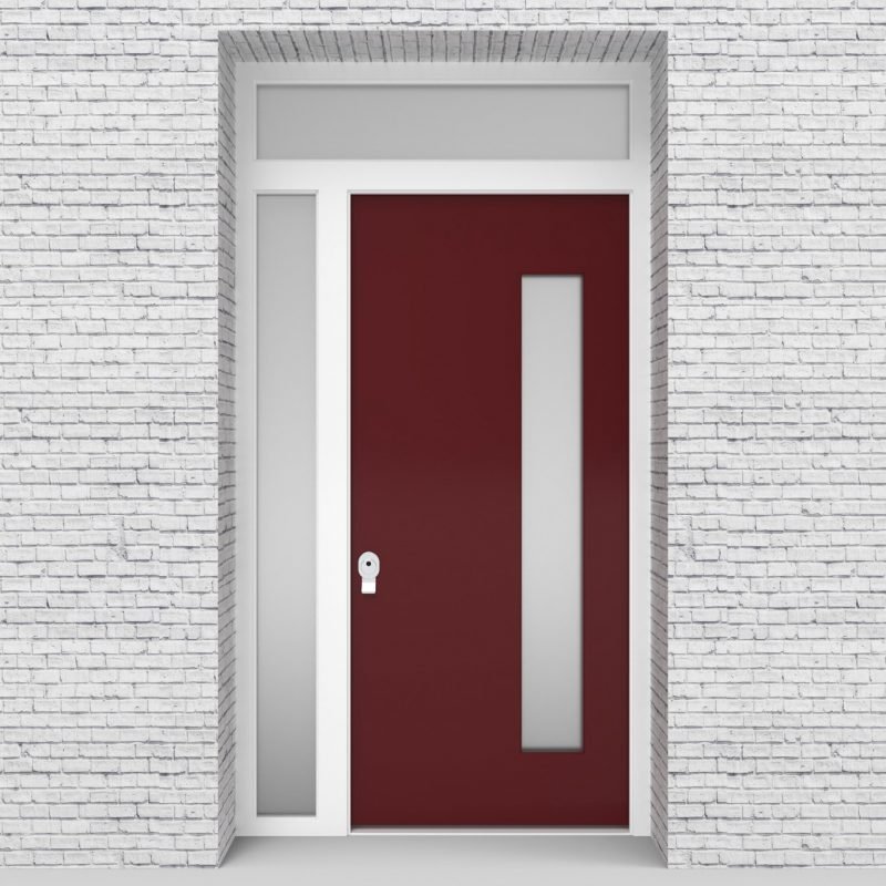 8.single Door With Left Side Panel And Transom Plain With Hinge Side Glass Ruby Red (ral3003)