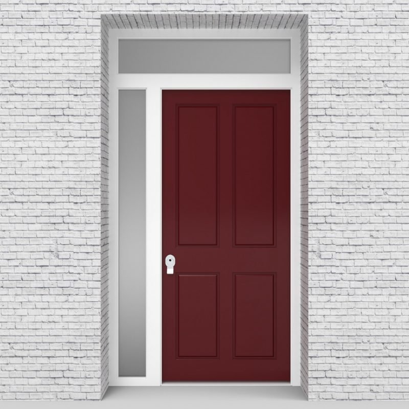 8.single Door With Left Side Panel And Transom Victorian 4 Panel Ruby Red (ral3003)