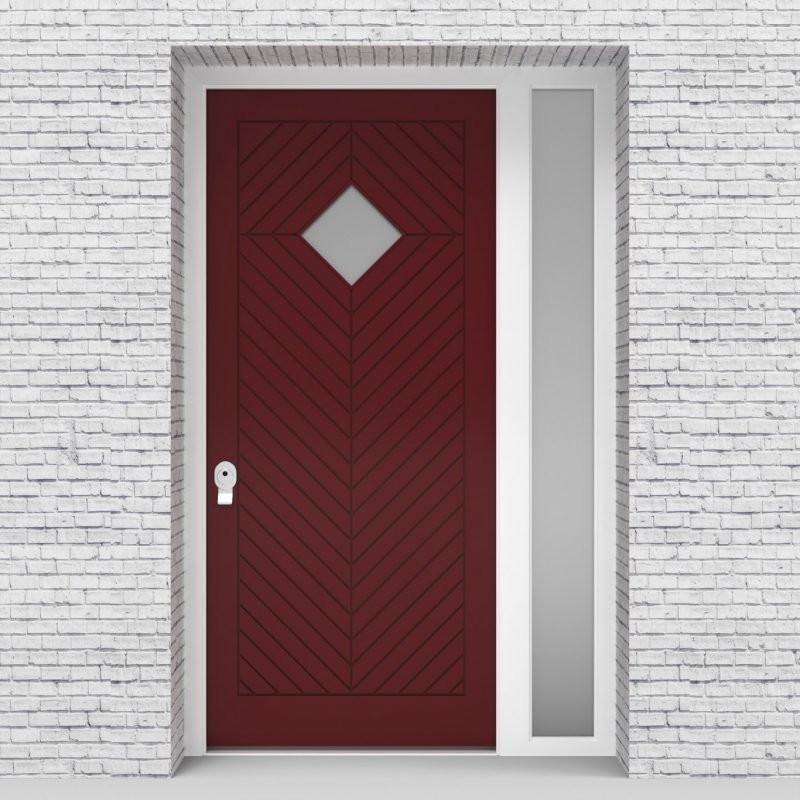 8.single Door With Right Side Panel Cottage Style With Diamond Pane Ruby Red (ral3003)