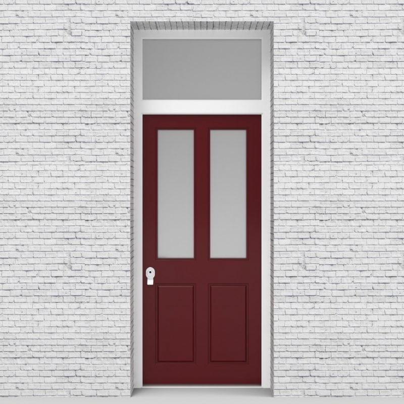 8.single Door With Transom Victorian 4 Panel With 2 Glass Panes Ruby Red (ral3003)