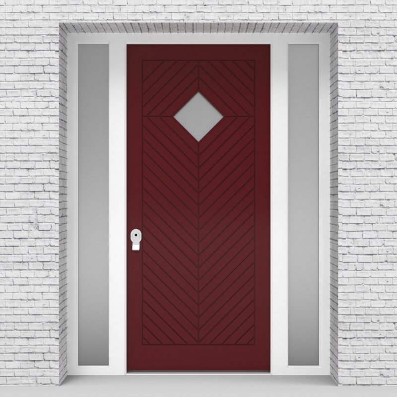 8.single Door With Two Side Panels Cottage Style With Diamond Pane Ruby Red (ral3003)