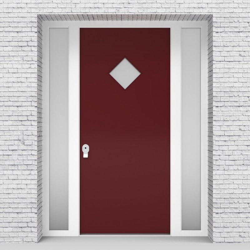 8.single Door With Two Side Panels Plain With Diamond Pane Ruby Red (ral3003)
