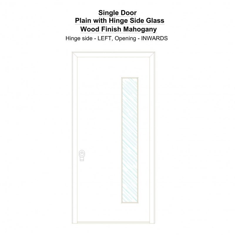 Sd Plain With Hinge Side Glass Wood Finish Mahogany Security Door