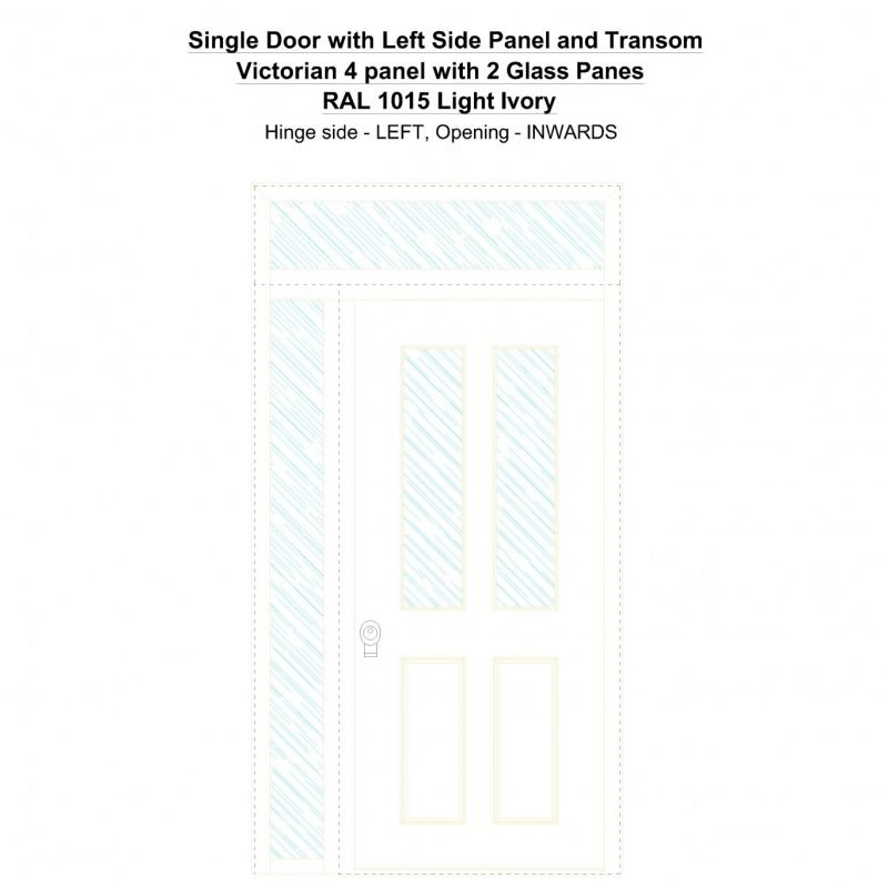 Sd1spt(left) Victorian 4 Panel With 2 Glass Panes Ral 1015 Light Ivory Security Door