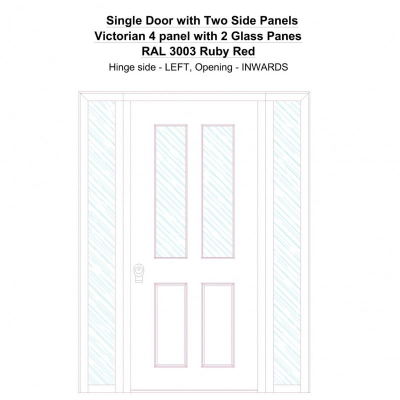 Sd2sp Victorian 4 Panel With 2 Glass Panes Ral 3003 Ruby Red Security Door