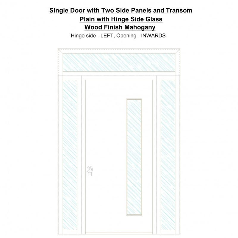 Sd2spt Plain With Hinge Side Glass Wood Finish Mahogany Security Door