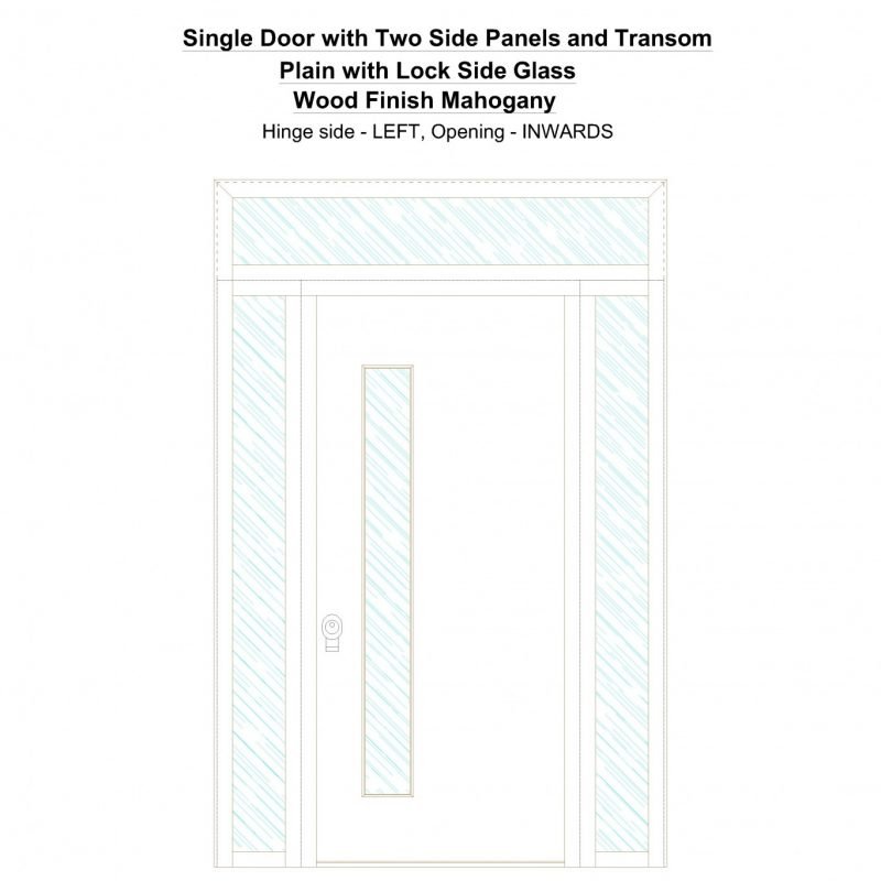 Sd2spt Plain With Lock Side Glass Wood Finish Mahogany Security Door